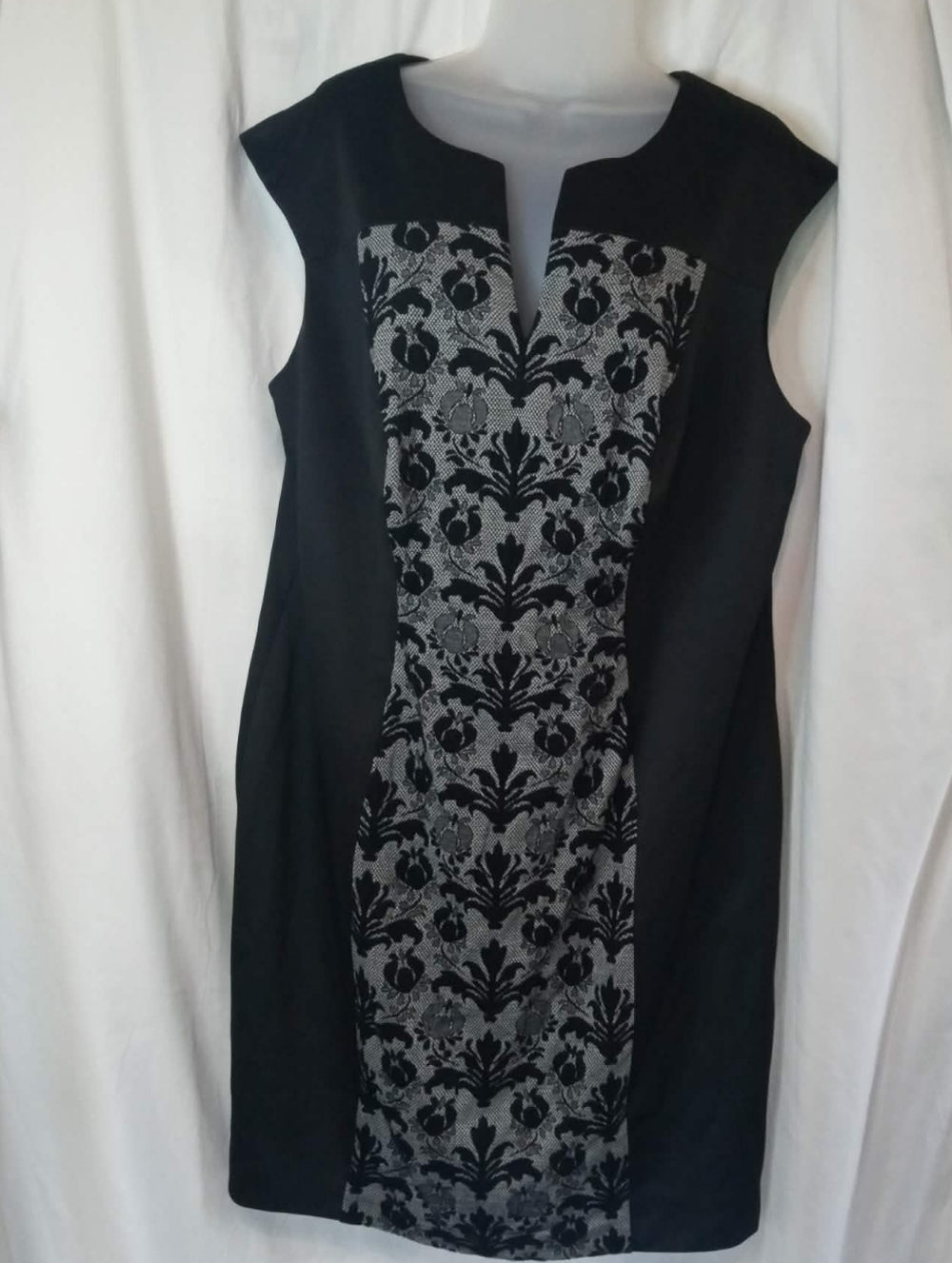 Plus 16 connected apparel Black Gray Damask Notch-Neck Sheath Dress Office Party